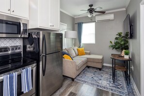 Cook with ease — the kitchen is stocked with stainless appliances, coffee maker, pots & pans, and all the essentials for homemade meals during your stay.