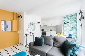 The open-plan living, kitchen and dining area