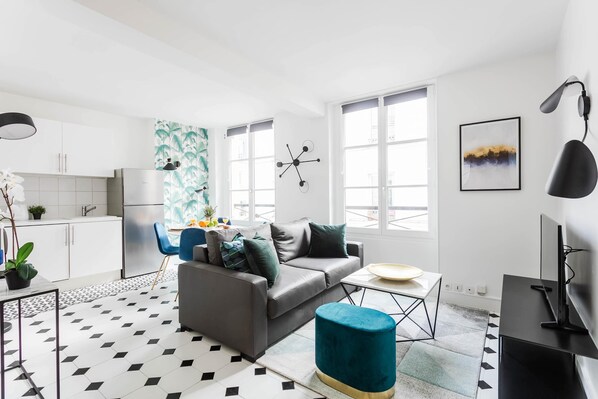 The open-plan living, kitchen and dining area