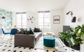 The open-plan living, kitchen and dining area