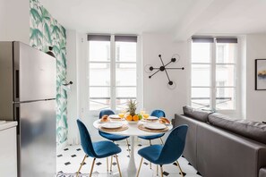 The open-plan living, kitchen and dining area