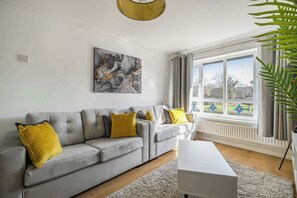 This stylish living room doubles as a sleeping space with easy-to-use sofa beds—perfect for extra guests! 🛋️🌙