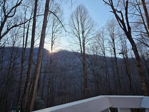 Winter view from private balcony off primary bedroom