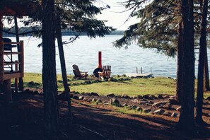 Firepit in front of cabin