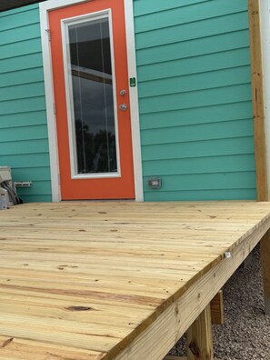 spacious deck off the bedroom overlooking the canal and Gulf.