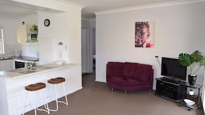 Kitchen and living area.