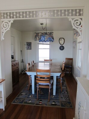 The dining room is steps away.