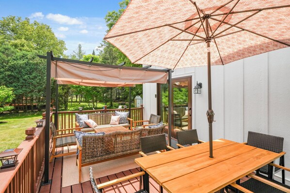 Favorite spot for outside entertaining. Plenty of seating for dining and conversation.