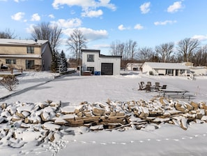 A lakeside firepit awaits you.