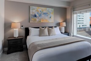King Bedroom luxuriously designed. 55"TV. Extremely comfortable with an attached bathroom and walk in closet.