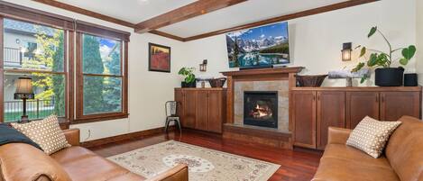 Living Area with Smart TV and Fireplace (main level)