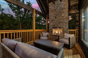 Outdoor fireplace with cozy seating