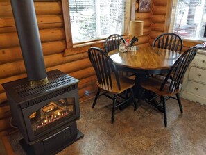 Wrangler kitchen with cozy fireplace