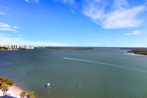 From your open balcony, you'll enjoy an unobstructed panoramic view of the Estero Bay and the southern end of Fort Myers Beach.
