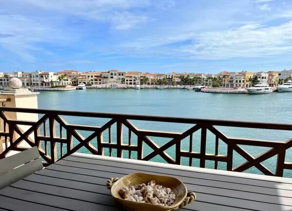 Apartment terrace with marina entrace view