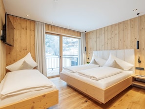 Schlafzimmer, Gebirge, Bett, Bedding, Winter, Hartholz, Glazialmorphologie, Planke, Bettrahmen, Holzbeize