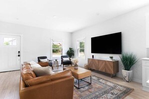 A boutique-style living room with designer touches.
