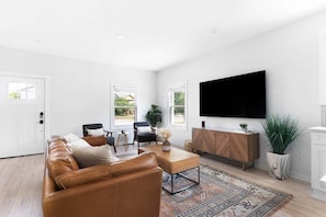 A boutique-style living room with designer touches.