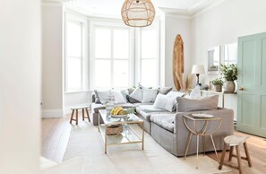 The living room at Driftwood House, Dorset