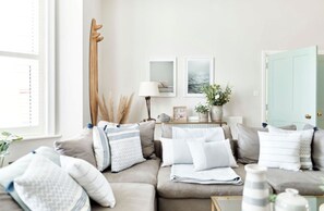 The living room at Driftwood House, Dorset