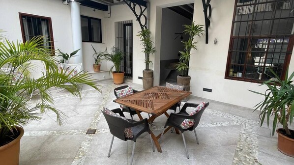 The urban home has it's own private garden.
