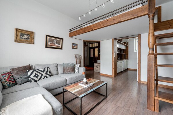 Apartment living room and loft bed