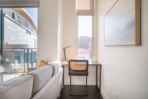 Dedicated workspace with Fiserv Forum directly across the street