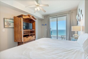 Gulf front master bedroom with a king size bed.