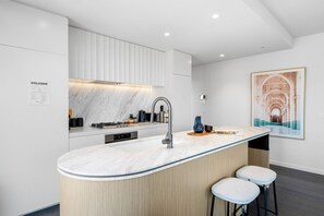 Another angle showcasing the  fully functional kitchen with a spacious countertop.