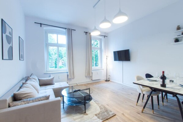 The open living and dining area.