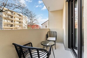 The balcony with seating.