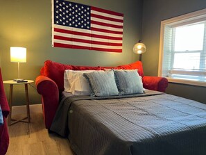 As you lie back on the queen bed, you are surrounded by elegant decor and a soothing color palette that calms the senses.