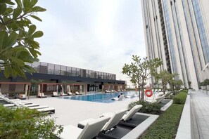 A refreshing pool with a stunning view, perfect for relaxation and enjoying the scenery.