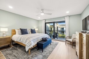 King bed, Dresser, Smart TV, Walk-in closet with built-in shelving, Ensuite master bathroom. Access to the private 2nd floor balcony overlooking the lagoon system that flows through the community (Sleeps 2).