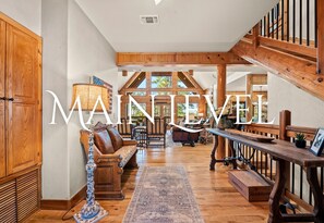 A warm and welcoming entryway with rustic details and an open-concept design that invites you to settle in and relax.