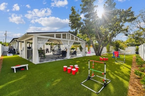 Lawn games like Giant Jenga & Ladder Toss for backyard fun.