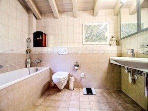 Bathroom, Plumbing Fixture, Flooring, Interior Design, Floor, Bathroom Sink, Sink, Tap, Toilet, Bathtub