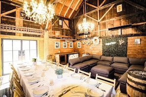 Original c1800 carriage house, lounge seating for 8-10 and single table seating for 14-18. Perfect for micro weddings, bachelorette parties, and family vacations. Contact us for pricing and packages