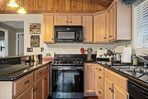 Fully stocked kitchen.