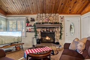 Snuggle up next to a cozy fire in the living room.