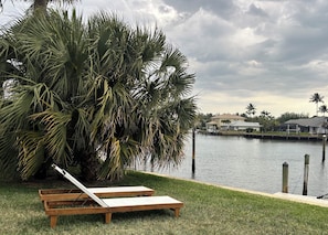 Chaises overlooking harbor