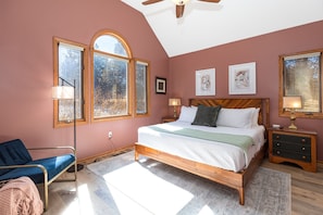 Bedroom #2 features an ensuite bathroom, a comfortable king bed, and Roku Smart TV