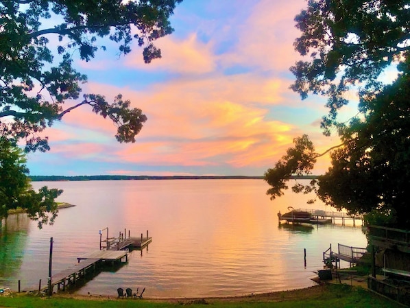 Stunning sunsets from the deck, dock or panoramic windows.