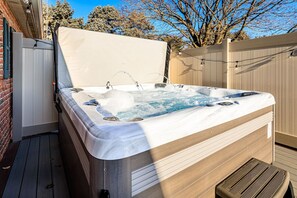 Hot tub with waterfalls
