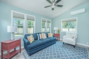 Bright, climate-controlled, sun-room with sleeper sofa