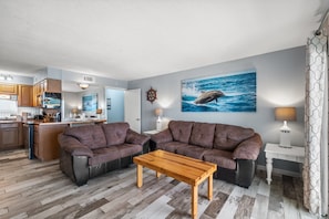 Gulf Front Living Area with Sleeper Sofa