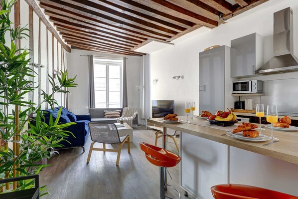 The open-plan living, kitchen and dining area