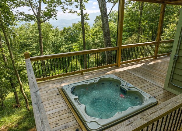 Outdoor hot tub with a view