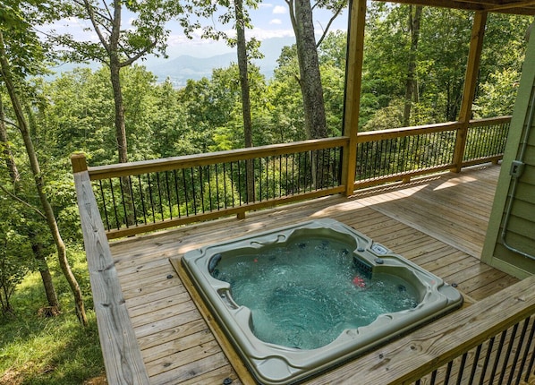 Outdoor hot tub with a view