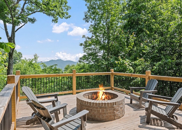 Amazing mountainside deck with fire pit